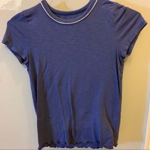 blue short sleeve shirt, with white stripe